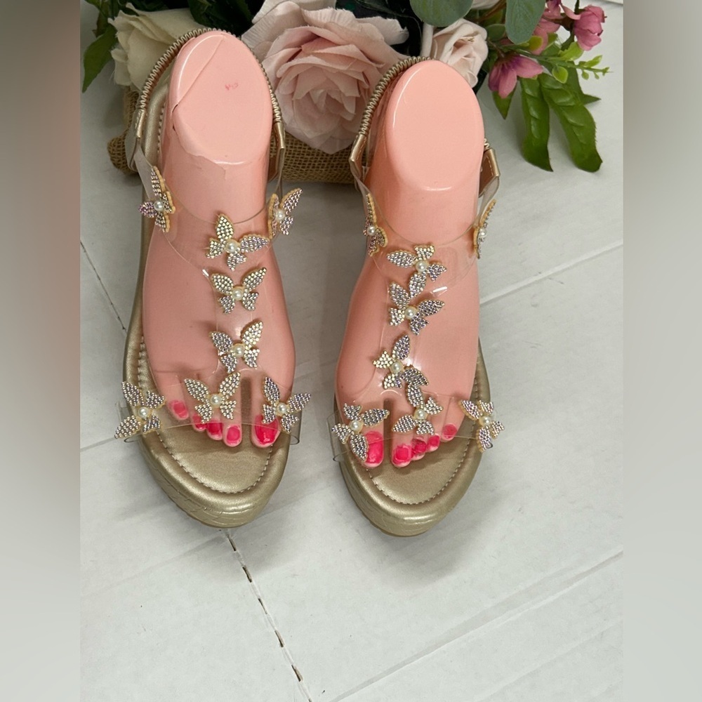 Elegant Gold Butterfly Embellished Sandals